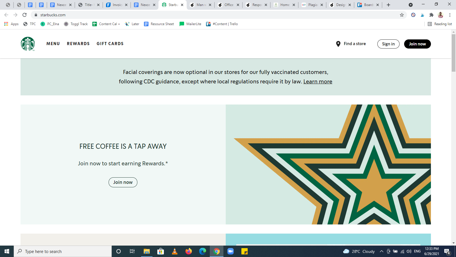 Starbucks’ homepage example