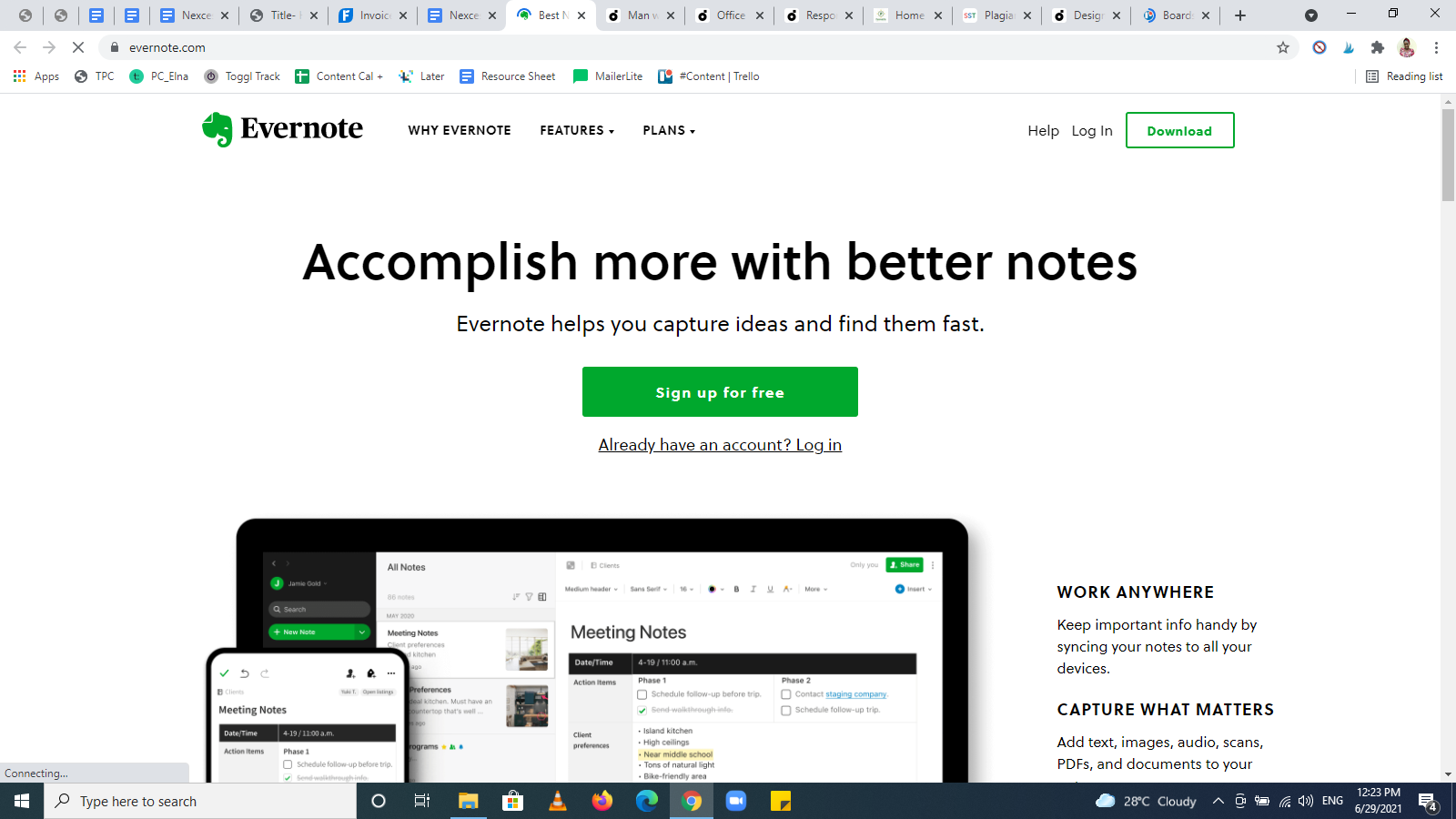Evernote’s homepage example