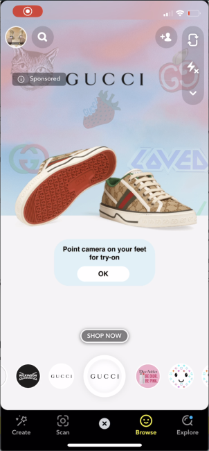 Potential Customers Can Try On and Buy Gucci Shoes Through Snapchat’s AR Lenses.