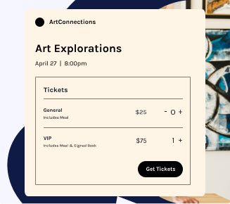 Online ticket and WooCommerce page for an art exhibit made with The Events Calendar
