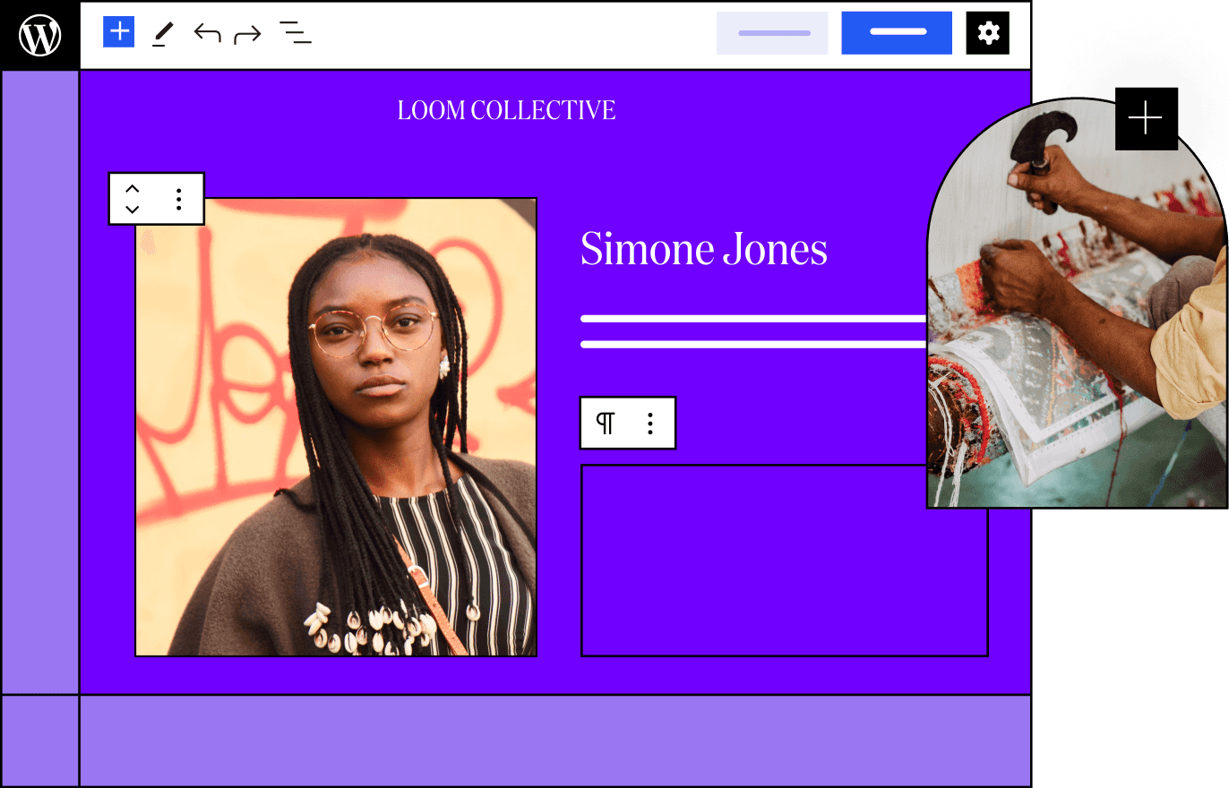 A website preview of Simone Jones, a weaver, her brand is called Loom Collective