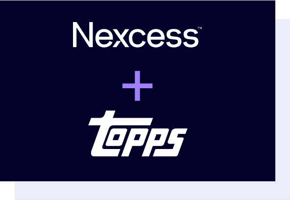 The Nexcess logo and Topps logo with a plus sign between them