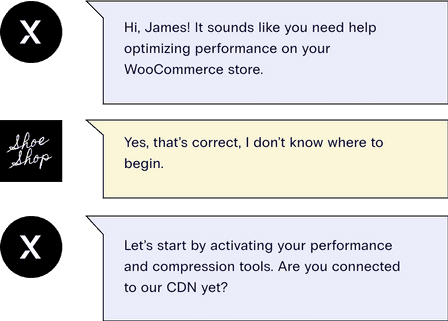 Nexcess WooCommerce support agent chats with a customer, helping them optimize performance within the platform step-by-step